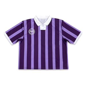 เสื้อฟุตบอลผู้ชายลายทางผ้าโพลีเอสเตอร์100% วัสดุตาข่ายกันหนาวน้ำหนักเบาเสื้อเปิดไหล่ตกสำหรับผู้ชายเสื้อผ้าแนวสตรีทโลโก้ตามสั่ง - Product Image 2