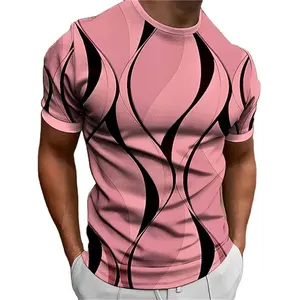 2024新しいメンズTシャツ3DストライププリントトップスサマーOネックカジュアル半袖男性スリムフィット服アパレル