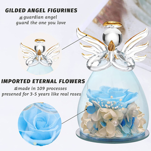 Venta al por mayor Forever Rose in Glass, Real Preserved Rose Flower Glass Cover Eternal Flower Rose with Angel Dome - Product Image 4