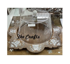 Trending Design Superior Quality Customizable Food Serving Platter with Wooden and <b>Glass</b> <b>Domes</b> for Home & Hotel Use - Product Image 1