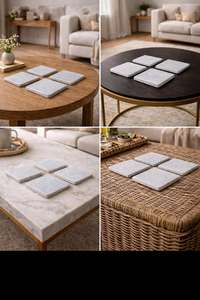 Juego de Cuatro Posavasos de Mármol Travertino Natural, Posavasos Minimalistas Modernos para Bebidas - Product Image 6