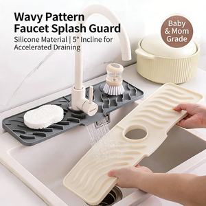<b>Silicone</b> Faucet Handle Drip Catcher Tray <b>Mat</b> Eco-Friendly Waterproof Drying <b>Mat</b> Kitchen Sink Splash Guard Kitchen Counter - Product Image 1