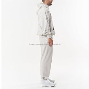 ชุดวอร์มทรงบ็อกซี่สีเทาอมมาร์ล ผ้าฟลีซคอตตอนน้ำหนักเบา ทรงโอเวอร์ไซส์ เสื้อฮู้ดผู้ชาย กางเกงจ็อกเกอร์ ชุดออกกำลังกายสองชิ้น - Product Image 4