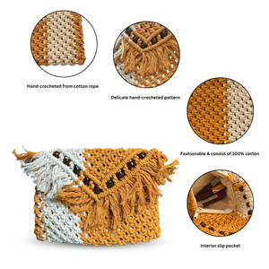 Bolso Bandolera de Macramé, Estilo Bohemio Minimalista Vintage, Tamaño XL, Bolso de Paja con Borlas Decorativas para Otoño e Invierno - Product Image 6