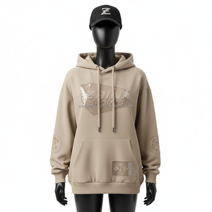 Sudadera con capucha de gran tamaño para mujer, Sudadera con capucha GSM de algodón y poliéster, Sudadera con capucha Beige suave con logotipo 3D Puff, sudadera básica personalizada para mujer - Product Image 1
