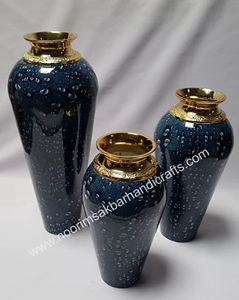 Elegante florero de hierro costero alto esmalte antiguo estampado oro acentos decoración del hogar centro de mesa de boda suministro al por mayor - Product Image 5