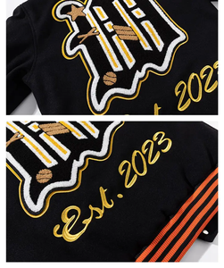 Chaqueta de béisbol con parches de chenilla y manga de cuero con soporte personalizado para hombre, nueva ropa de calle de invierno, diseño Varsity Letterman Style Hood - Product Image 4
