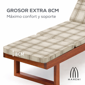 Lettino Prendisole da Giardino 190x57 cm Resistente con Copertura Rimovibile con Cerniera, Cinghie, Imbottitura in Schiuma, Telaio in Legno Massello, Design Moderno - Product Image 6