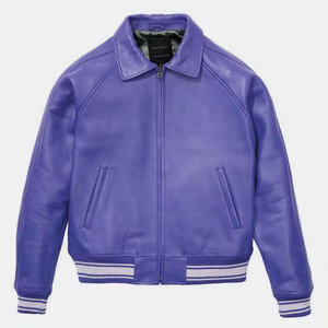 Blouson aviateur en cuir de vachette de haute qualité, coupe-vent d'hiver, pour homme, vintage, col montant, logo sur le devant, couleur unie, personnalisable - Product Image 5