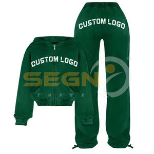 Personalizado bordado recortado Streetwear de alta calidad de manga larga con cremallera hasta dos piezas pantalones de chándal conjunto Joggers hombres cremallera chándales - Product Image 4