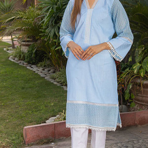 Robe d'été fantaisie pour femmes bleu clair longue durée indienne et pakistanaise Salwar Kameez vêtements confortables pour femmes - Product Image 4