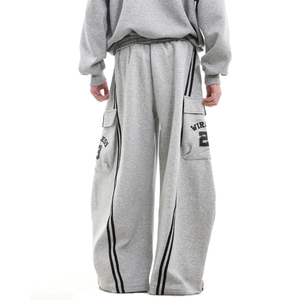 Pantalones de chándal de pierna ancha a rayas laterales personalizados bolsillos Cargo pantalones de correr estampados de algodón transpirable para hombres ropa de calle moda hombres - Product Image 5