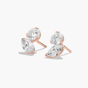 Pendientes de Diamantes Cultivados en Laboratorio con Diseño Dual Toi Et Moi, Corte Redondo Marquise, 1.00 Ct, en Oro Sólido de 14K para Novias - Product Image 6