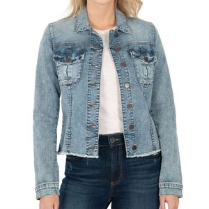 Chaqueta vaquera recortada de moda para mujer con dobladillo deshilachado y acabado desgastado para trajes de calle modernos 2025 - Product Image 5