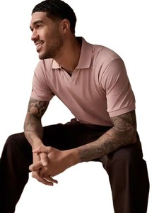 Polo de golf impression par sublimation de haute qualité pour hommes polo en tissu confortable et respirant avec logo personnalisé couleur rose clair - Product Image 3