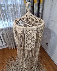Thủ công macrame Chụp đèn Bohemian sang trọng tán được thực hiện với phức tạp thắt nút kỹ thuật tự nhiên bông dây tán - Product Image 1