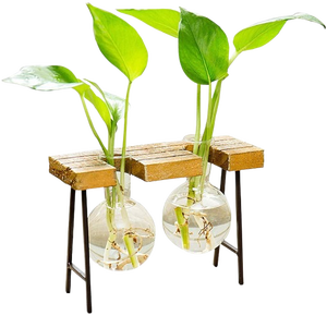 Vase à fleurs hydroponique au design simple en bois avec support en métal, prix de gros, vase en fer de luxe, décoration de mariage, prix de gros - Product Image 2