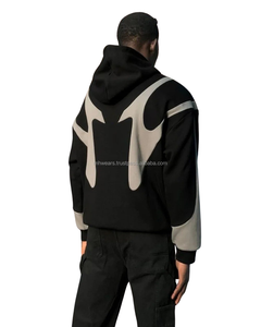 Sweat à capuche personnalisé en tissu pour hommes, coton décontracté, surdimensionné, fermeture éclair, logo en relief pour unisexe, personnalisé, 500 g/m², 400 g/m², 350 g/m² - Product Image 2