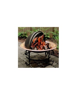 Pozo de fuego rústico moderno construido con lavabo de cobre auténtico y patas de hierro con recubrimiento en polvo para patios contemporáneos - Product Image 3