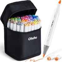Marqueurs à alcool Ohuhu 48 couleurs mi-tons pour la coloration, l'esquisse et l'illustration - Pointe double pinceau et biseautée - Honolulu - Rechargeable