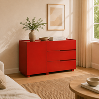 Buffet de salon moderne en chêne massif rouge, écologique, avec tiroirs de rangement et design minimaliste