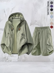 Conjunto Deportivo Vintage 2 en 1 Ligero con Capucha, Unisex, Color Sólido, Cordón Ajustable, Manga Larga, Casual, Otoño, Poliéster/Algodón, Pantalones Cortos - Product Image 4