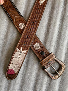 Ceintures en cuir de vachette unisexes élégantes de style occidental, taillées à la main, en acier à haute teneur en laiton, design de cowboy vintage à la mode personnalisé - Product Image 6