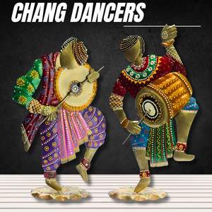 ชุดดนตรีชองดโฮลแบบราชสถาน งานฝีมือ 2 ชิ้น ประติมากรรมเหล็กสำหรับการแสดงศิลปะพื้นบ้าน ใช้ตกแต่งบ้าน - Product Image 3