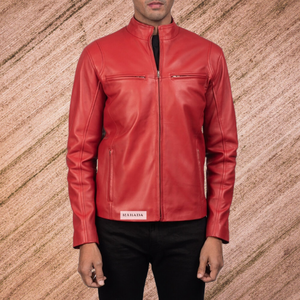 Wholesale Supply High Red Fitting Biker Style Men <b>Genuine</b> <b>Leather</b> <b>Jacket</b> Manufacturer - Product Image 1