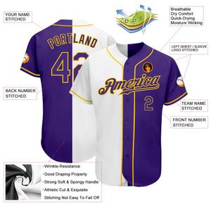 Maillot de baseball personnalisé blanc violet-or authentique fendu - Product Image 3