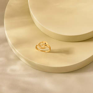 18K <b>Gold</b> Plated Stainless Steel Vintage Orchid Swirl <b>Cocktail</b> <b>Ring</b> - Product Image 1