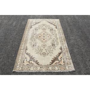 Alfombra turca Vintage Beige Marrón 5,4 X 9.2ft Tejido plano de lana con patrón de retazos para decoraciones de sala de estar - Product Image 1