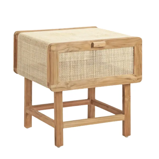 Gabinete de almacenamiento de ratán de madera maciza, gabinete de almacenamiento para dormitorio, mesita de noche de ratán para sala de estar, precio al por mayor de alta calidad