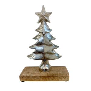Stylish Silver Finish <b>Christmas</b> <b>Tree</b> Sculpture Modern Tabletop Figurine With <b>Wooden</b> Base Festive Home Decor Accent & <b>Christmas</b> - Product Image 4