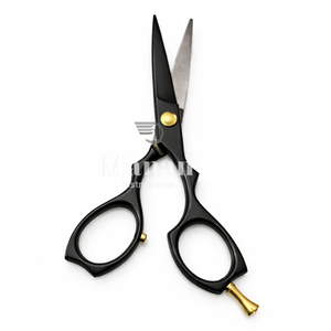 Ciseaux de coiffure professionnels noirs mats de luxe avec vis dorée pour les stylistes de salon - Product Image 5