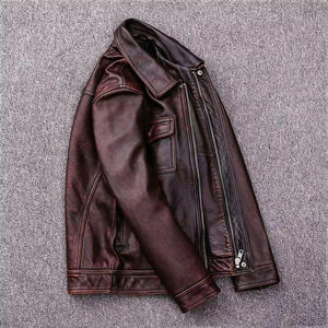 Veste en cuir d'hiver pour homme en cuir de vache véritable enduit de haute qualité, col montant, style vintage, imperméable, écologique, plus devant - Product Image 3