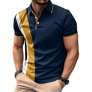 T-shirt d'été 2025 pour homme à manches courtes, col en V boutonné, haut décontracté, couleur unie, brodé, respirant, tricoté 100% coton - Product Image 1