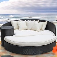 Lit de Jour en Rotin PE à Cadre en Aluminium au Design Moderne, Coussin en PU, Idéal pour Jardin, Hôtel, Salle de Bain, Cuisine, Salon, Chambre à Coucher - Vente Chaude
