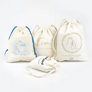 Logo personnalisé personnalisé coloré tissu doux Calicot toile coton sac à cordon avec double ficelle
