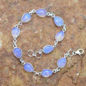 Milky Opalite <b>Sterling</b> <b>Silver</b> <b>Bracelet</b> Adjustable Ten Stone Handmade Gemstone Jewelry Elegant Gift For <b>Women</b> - Product Image 1