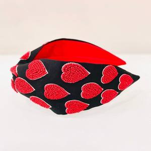 Nouveau 2025 coeur rouge vente chaude accessoires de cheveux indien brodé à la main perlé haut noué bandeaux bandeaux avec perles - Product Image 2