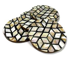 Mother of Pearl Inlay Tea Cup Coaster Mop Tea <b>Light</b> Coaster <b>Shell</b> Inlaid Kitchen & Tabletop Table Decoration Accessories Mats - Product Image 1