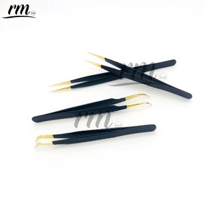 RMI japonais en acier inoxydable pince à cils noir à or poudre enduit fibre pointe professionnel Volume Type fibre pointe pince à épiler - Product Image 4