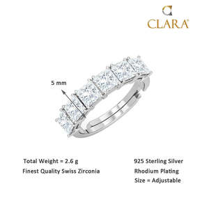 CLARA Pure 925 Sterling <b>Silver</b> Square Eternity Finger <b>Ring</b> <b>Adjustable</b> Band with Princess Cut Diamond Turquoise Natural Stone - Product Image 5