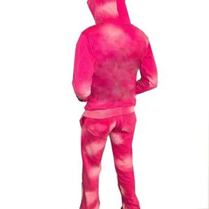 Ensemble de survêtement pour homme avec sweat à capuche imprimé intégral et strass, pantalon de survêtement évasé et superposé, survêtement personnalisé délavé au soleil, taille plus, 100% coton - Product Image 5