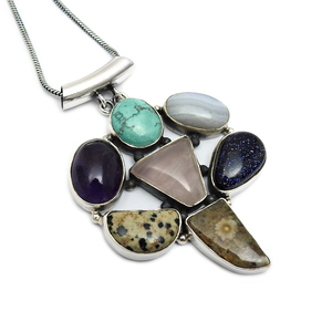 Multi pierres précieuses naturelles en argent sterling 925 Design unique Pendentif élégant fait à la main Bijoux de Bohème Prix de gros Fournisseur en gros - Product Image 3