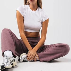 Cintura alta de alta calidad, cintura elástica, pierna ancha, ajuste holgado, algodón en blanco, lana, mujeres, gimnasio, entrenamiento, pantalones de chándal, pantalones para correr - Product Image 5