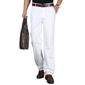 Pantalon taille moyenne pour hommes Pantalon habillé écologique respirant décontracté droit en coton ample fermeture à cordon solide blanc automne - Product Image 5