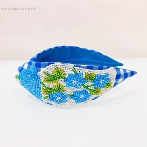 Floral Design Glass Beads Indian Handcrafted Fashion Hair Accessories Turban Style <b>Headbands</b> Best Quality at Wholesale Price - Product Image 2