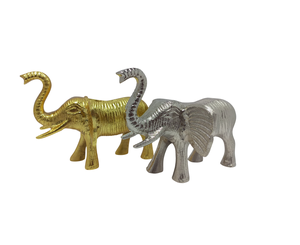 Ensemble de 2 figurines d'éléphants de designer, style Art déco, en métal argenté et doré, objet décoratif à prix avantageux - Product Image 6